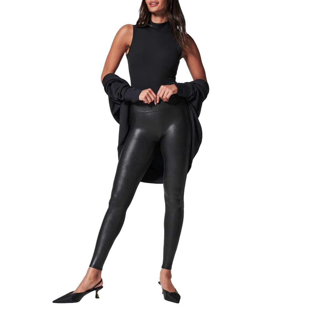 SPANX Faux Leather Leggings Black Size 1X High Rise Stretch